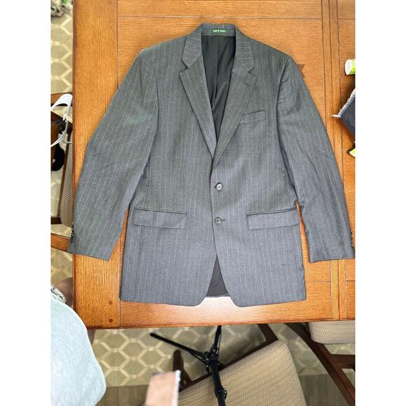 Lauren Ralph Lauren 100% Wool Gray Pinstripe 2 Button Blazer Academia Preppy 40L - Picture 2 of 13